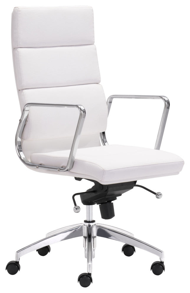 Chrome and Brown Faux Leather Leather High Back Office Chair