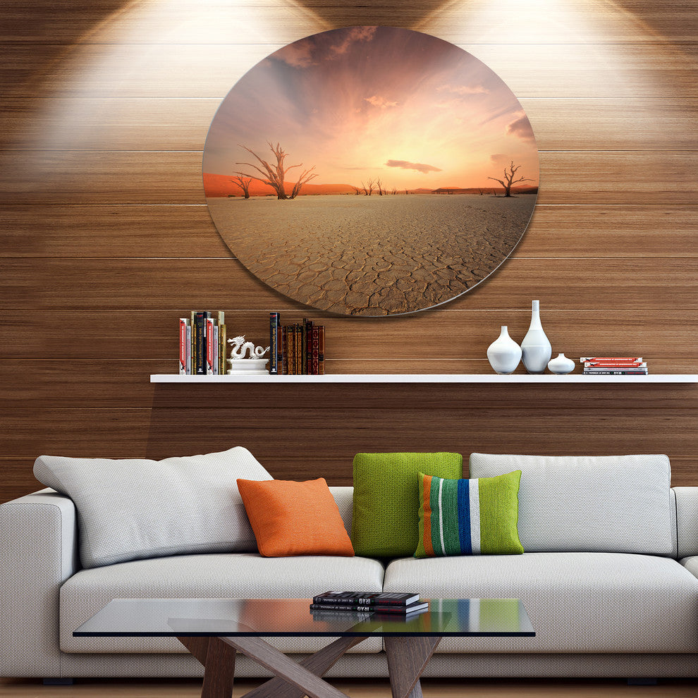 Namib Desert Beautiful Cracked Land, African Circle Metal Wall Art, 36"