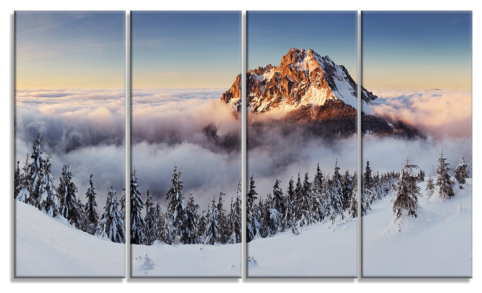 Winter Mountain Landscape, Photo Canvas Art Print, 48x28, 4 Panels