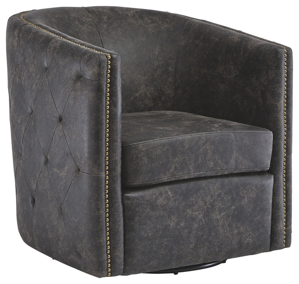Benzara BM231371 31" Barrel Back Leatherette Swivel Accent Chair, Black