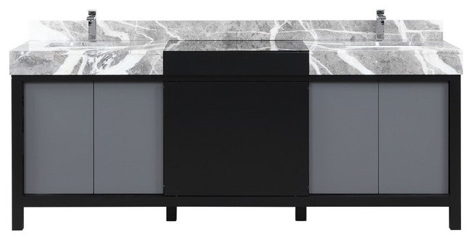 Zilara Black and Grey 84" Double Vanity, Monte Chrome Faucet Set