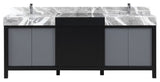 Zilara Black and Grey 84" Double Vanity, Monte Chrome Faucet Set