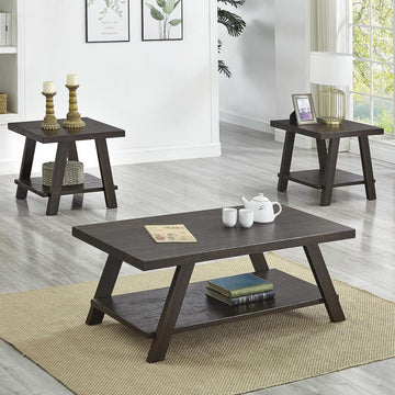 Contemporary 3-Piece Coffee Table Set with Angled Legs and Extra Storage Shelf, Espresso
