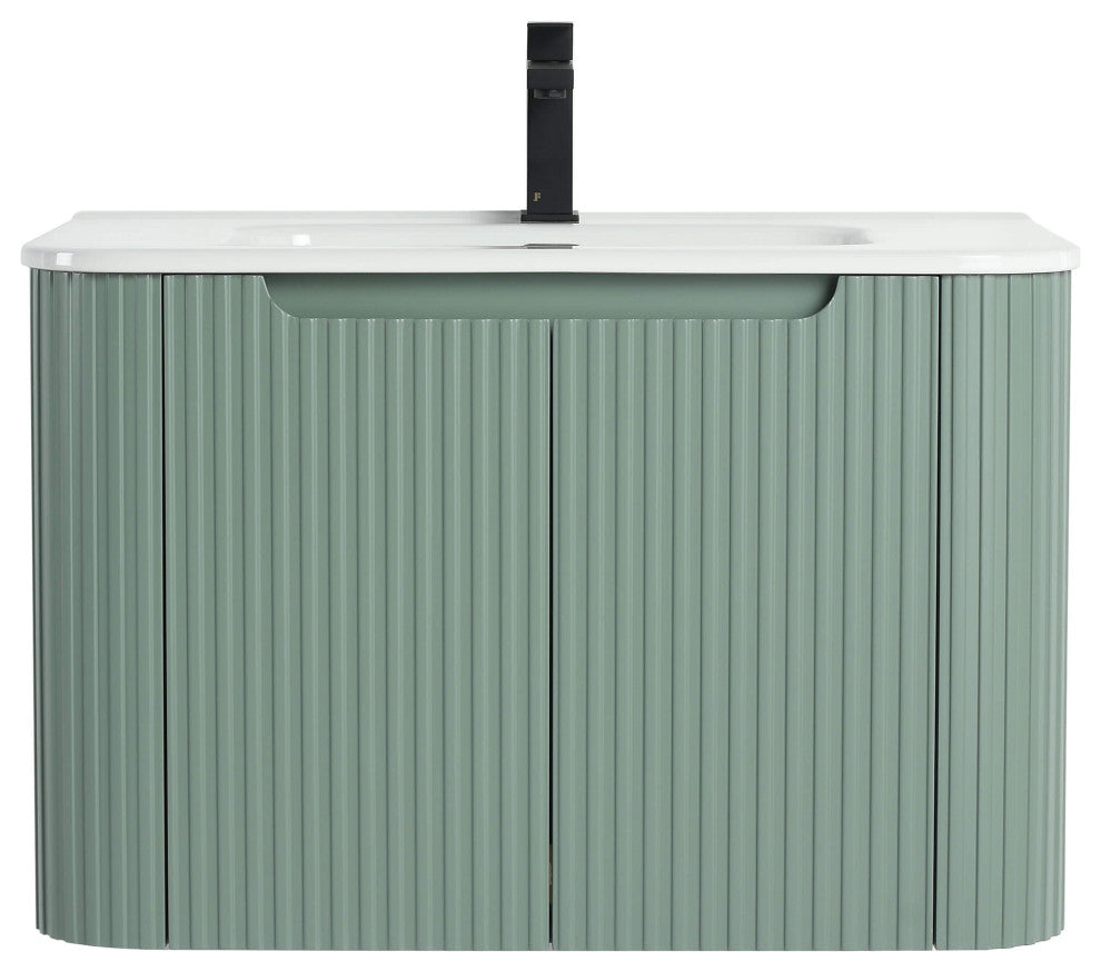Caskvalley Bath Vanity, Straight Fluted Design Sink Included, Mint Green, 30"