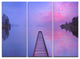 "Jetty in a Dawn Lake" Wooden Sea Bridge Metal Wall Art, 3 Panels, 36"x28"