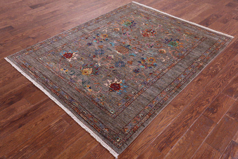 5' 2" X 6' 5" Hand Knotted Persian Tabriz Wool Rug Q9966