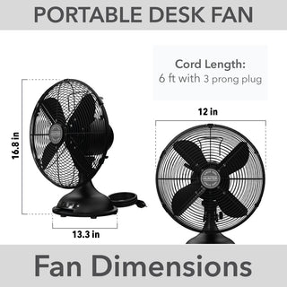 Hunter Classic Matte Black 4-Blade Oscillating 3-speed Desk Fan
