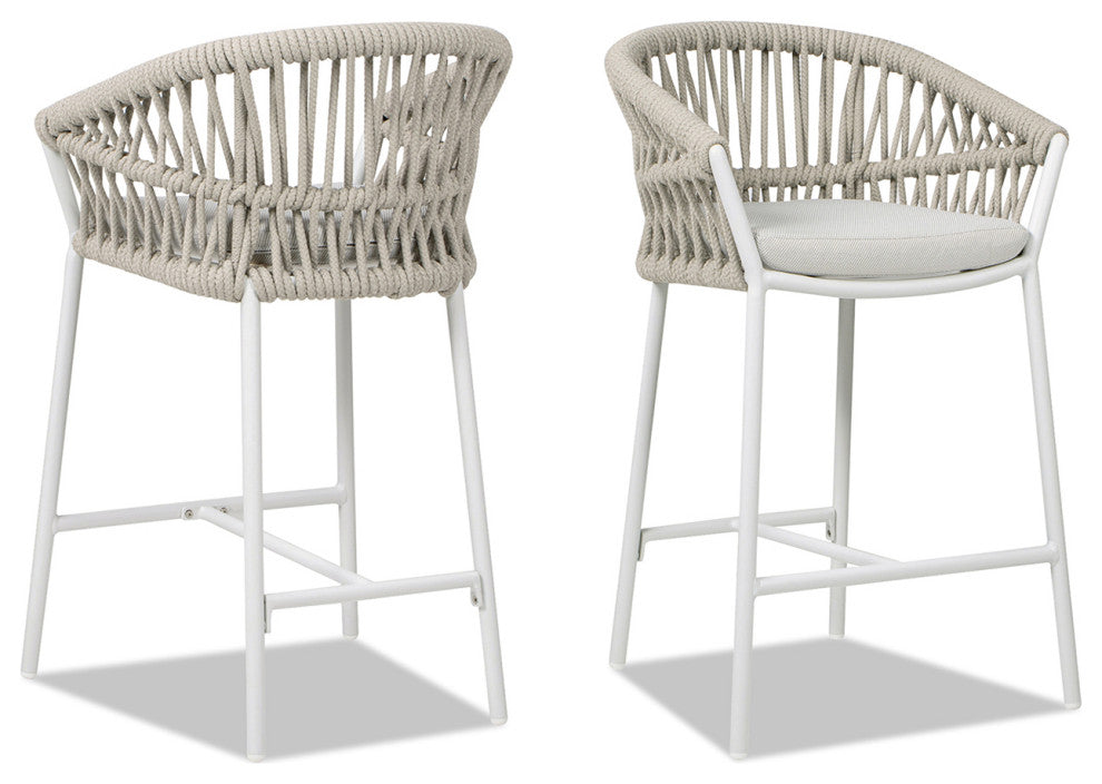 Maiden 27" Woven Barrel Back Outdoor Patio Counter Stool, Set of 2, Wheat Beige Axroma Olefin