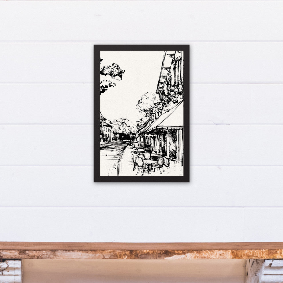 Sketched City Scene 12x18 Black Framed Canvas