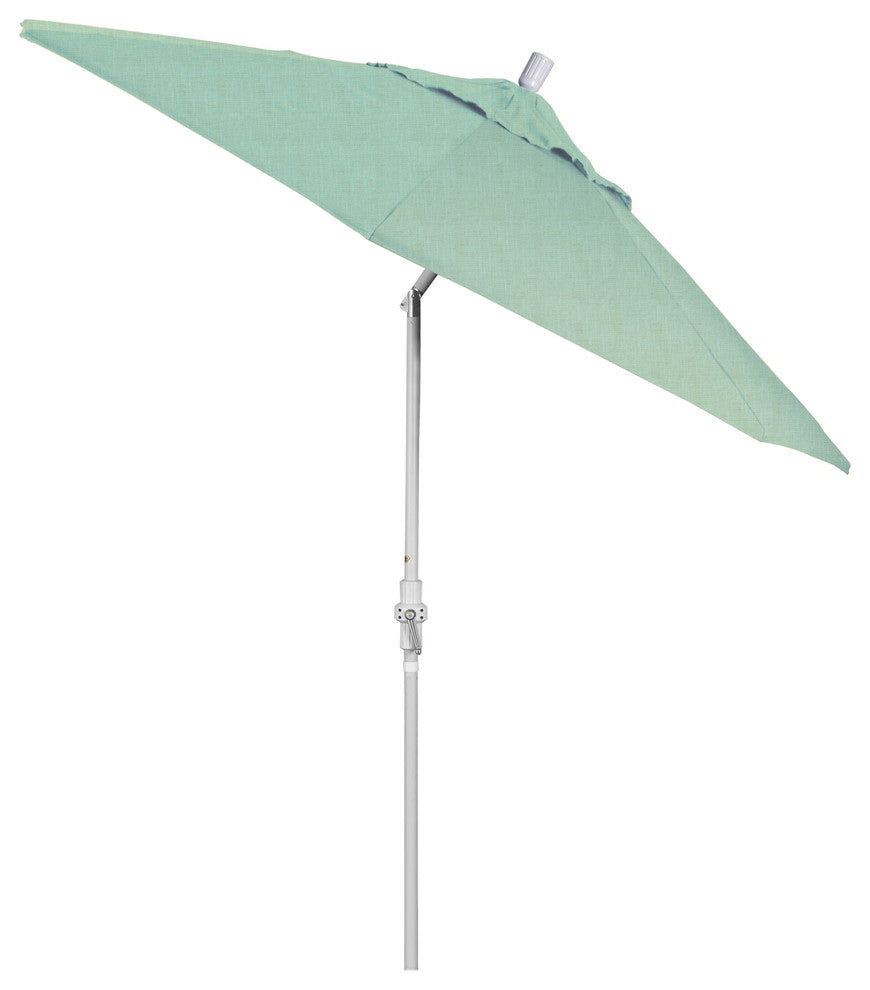 9' Matted White Collar Tilt Crank Lift Aluminum Umbrella, Sunbrella, Spa