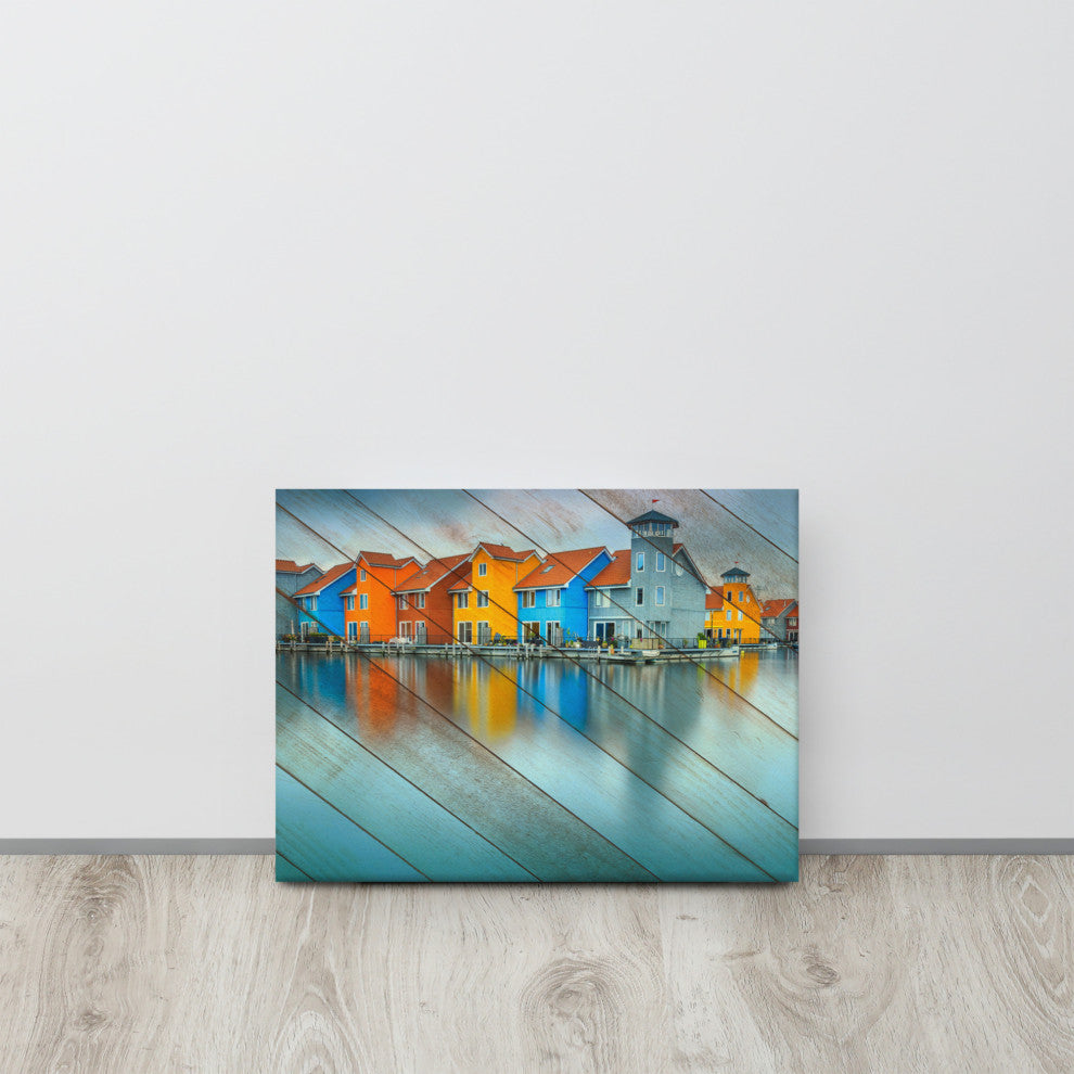 Faux Wood Blue Morning at Waters Edge Groningen Canvas Prints, 12" X 16"