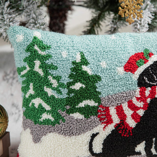 18"L Hooked Christmas Pillow Throw Xmas Pillows, Dog