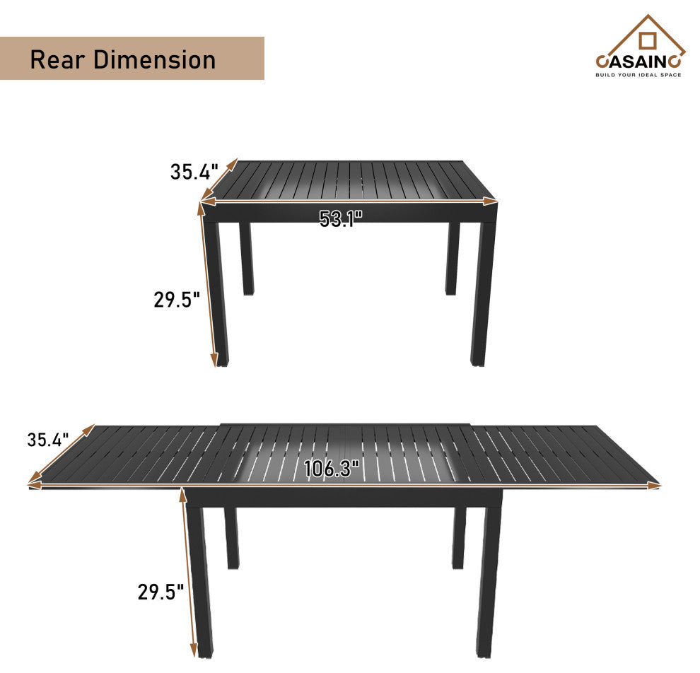 7 Piece Metal Frame Patio Dining Set, Aluminum Extendable Dining Table