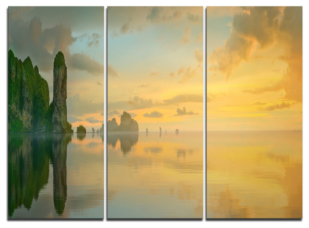 "Colorful Sky and Board on Beach" Metal Wall Art, 3 Panels, 36"x28"