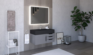 CastelloUSA Nile 36" Wall Mounted Vanity Set, Gray, Black Top, Black Handles