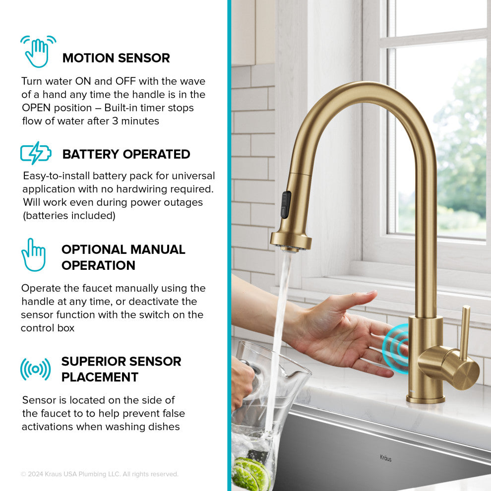 Bolden Sensor 2-Function Pull-Down 1-Handle Kitchen Faucet, Brushed Brass