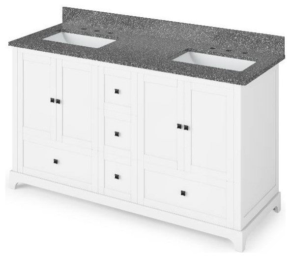 Addington Modern 60" White Double Sink Vanity, Boulder Cultured Marble Vanity To