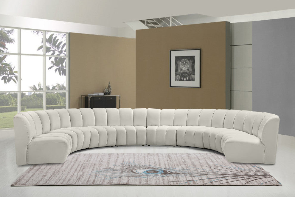 Infinity Channel Tufted Velvet Modular Chair, Cream, 8 Piece