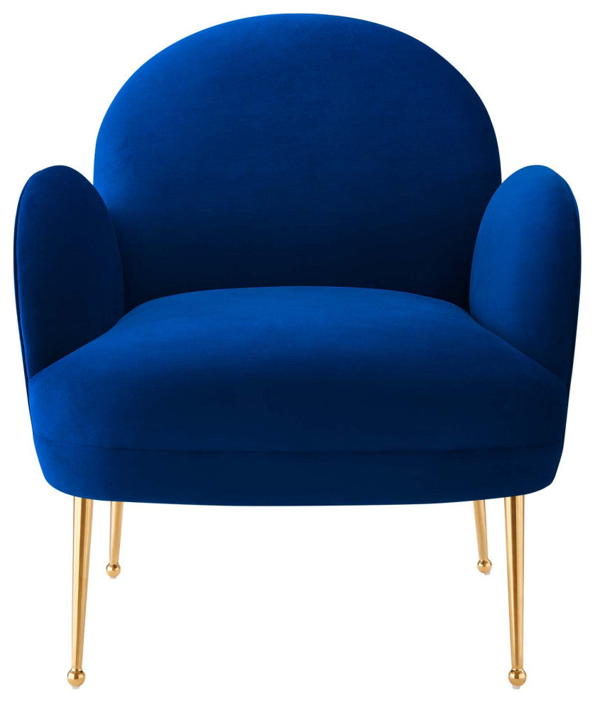 Armchair Accent Chair, Blue Navy, Velvet, Modern, Mid Century Hotel Lounge Cafe