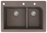 Radius 33" silQ Granite Double Bowl Kitchen Sink with 3 Holes in Espresso