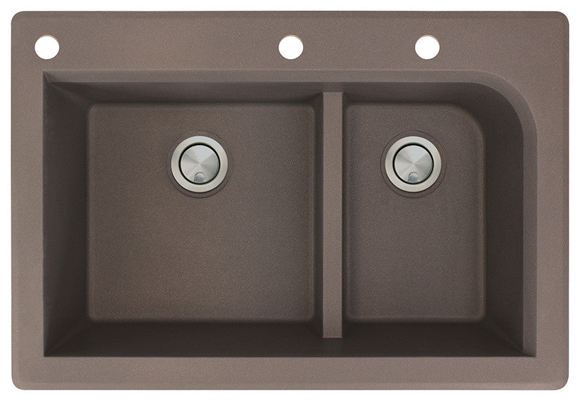 Radius 33" silQ Granite Double Bowl Kitchen Sink with 3 Holes in Espresso