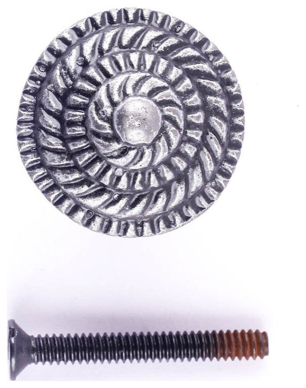 Round Iron Cabinet Knob Pewter Finish Fibonacci Design Cabinet Hardware