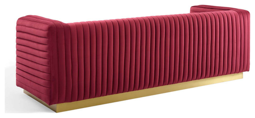 Tufted Sofa, Velvet, Red, Modern, Living Lounge Room Hotel Lobby Hospitality