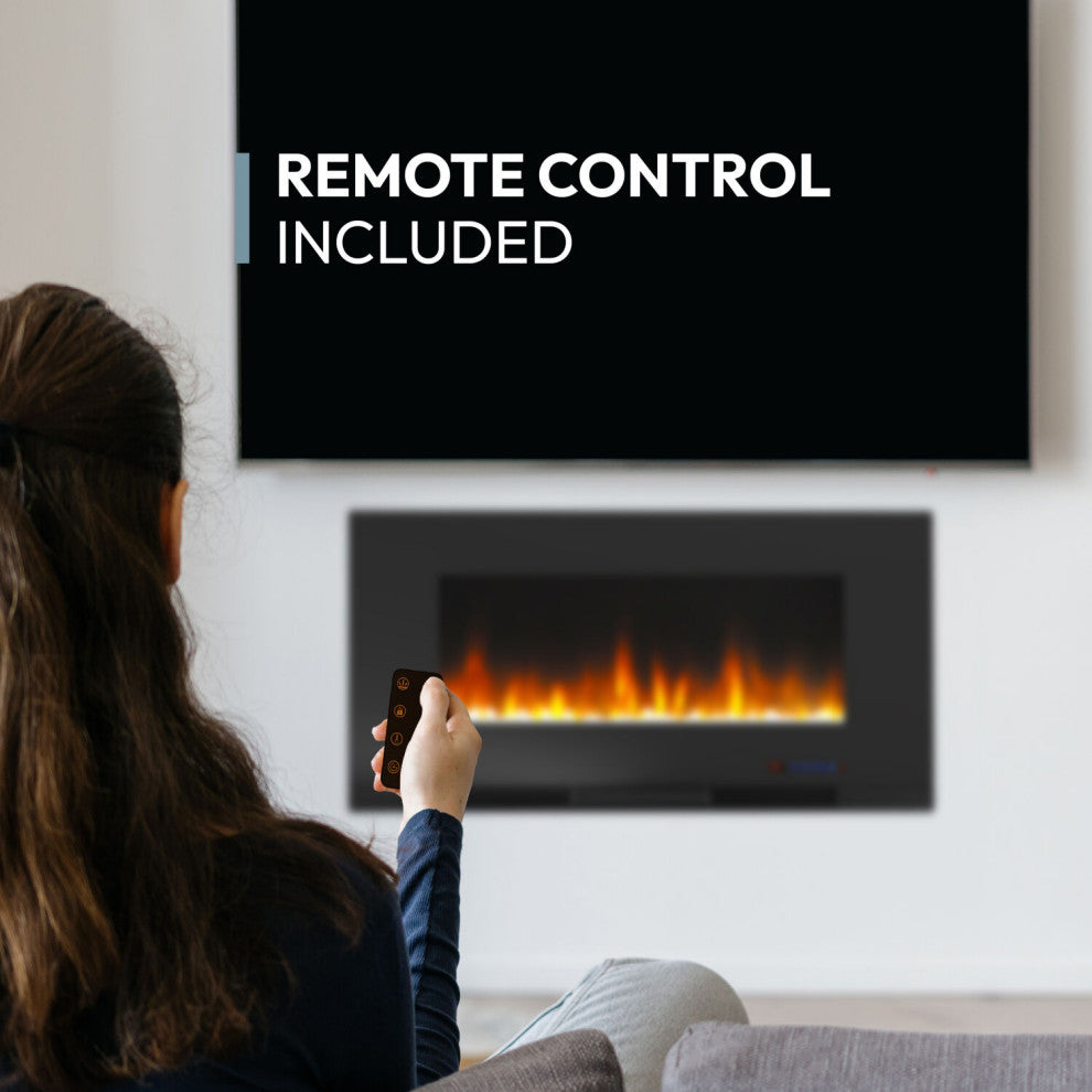 42" Wall-Mount Electric Fireplace, Black