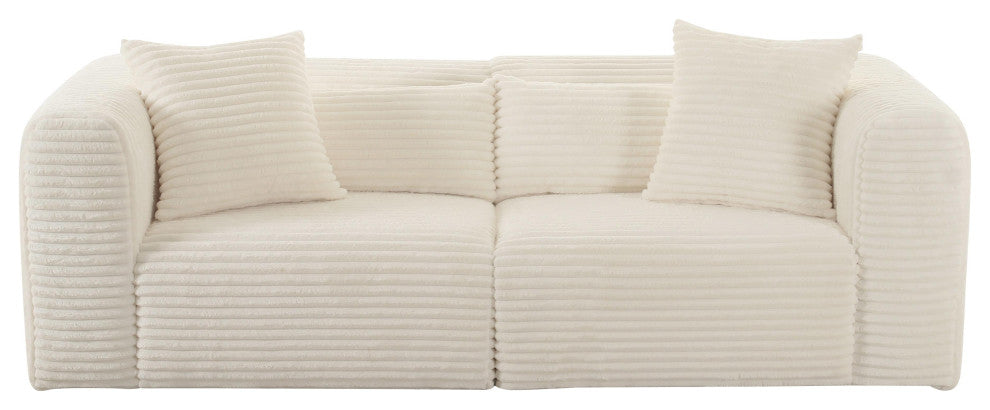 Tarra Fluffy Oversized Cream Corduroy Modular Loveseat - Cream