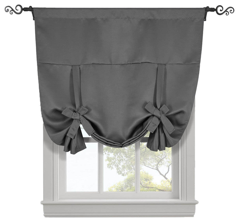 Ava Blackout Curtains Rod Pocket Tie Up Shade, Gray, 46"x63"