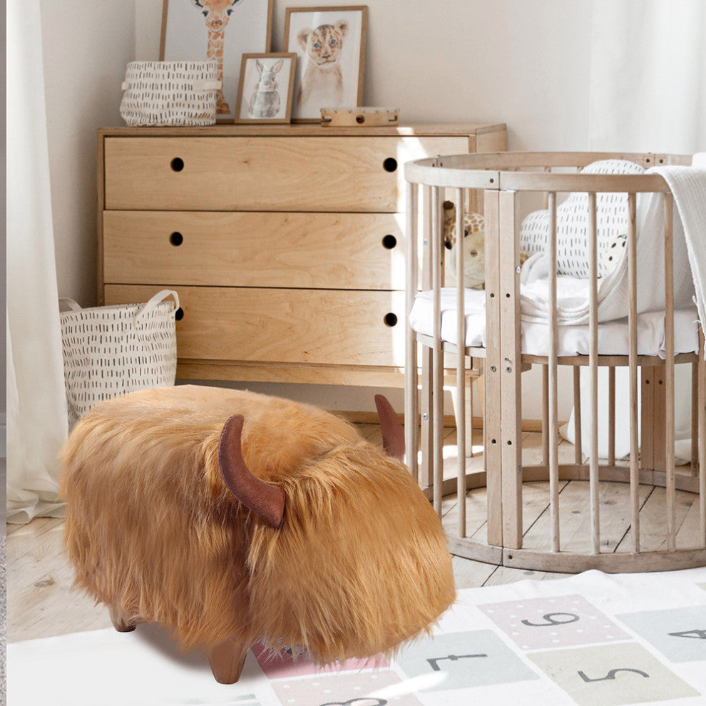 Brown Fur Cow Animal Ottoman, Storage for Living Room