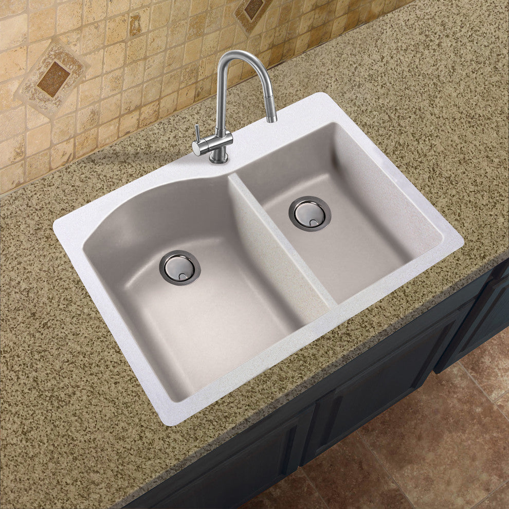 Aversa 33" silQ Granite Double Bowl Kitchen Sink with 1 Hole in Cafe Latte