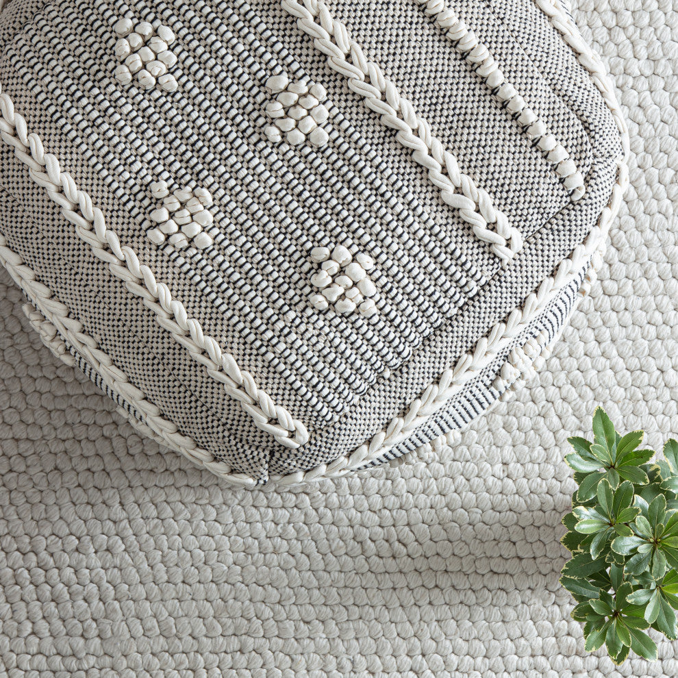 Sidney Street 20" x 20" x 20" Black and Ivory Pouf