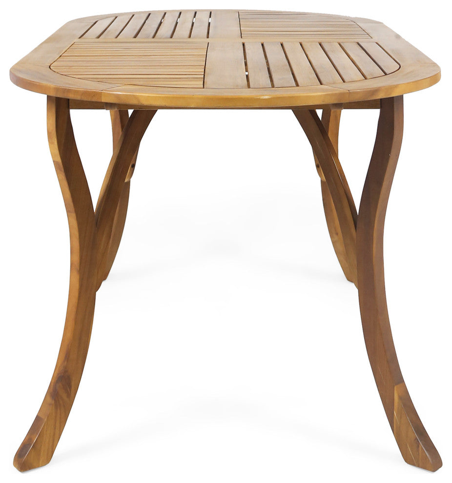 GDF Studio 7-Piece Polk Outdoor Acacia Wood and Wicker Dining Set, Teak/Brown