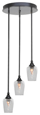 Empire 3-Light Cluster Pendalier, Matte Black/Clear Bubble