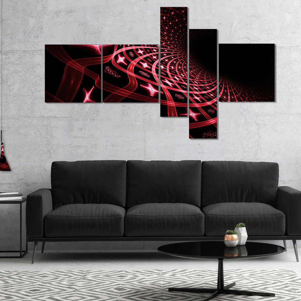 Fractal Purple Dense Stripes, Abstract Canvas Art Print, 60"x32", 5 panels
