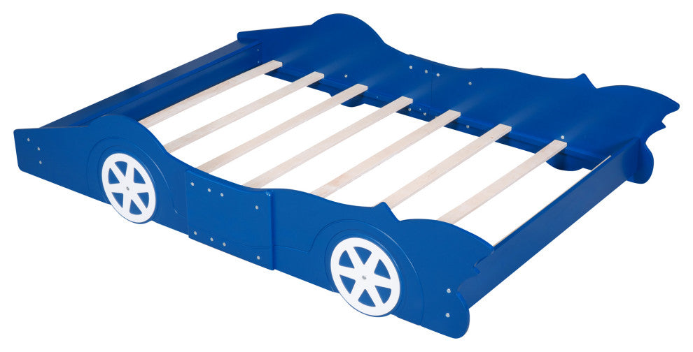 Gewnee Full Size Race Car-Shaped Platform Bed with Wheels,Blue
