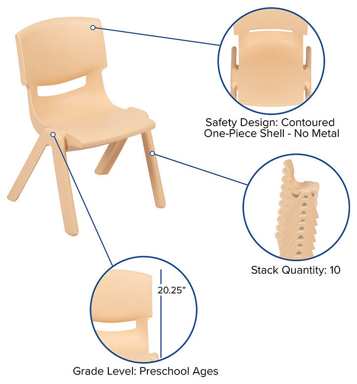 33" Round Plastic Height Adjustable Table Set With 4 Chairs, Natural