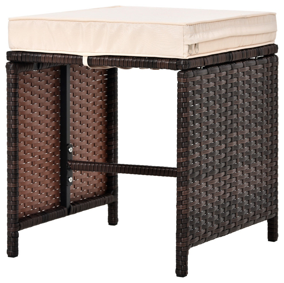 11 Pieces Outdoor Patio Wicker Furniture Dining Set Sectional With Ottomans