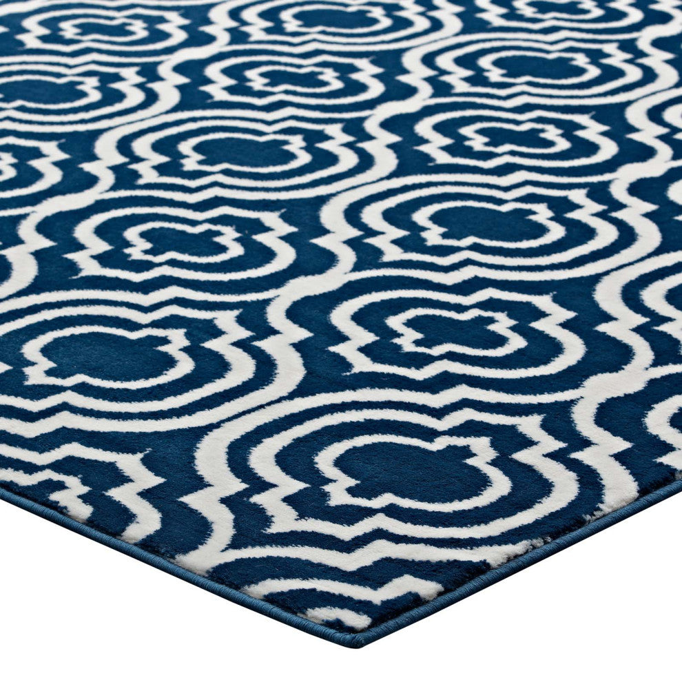 Moroccan Blue and Ivory Frame Transitional Moroccan Trellis 8x10 Area Rug