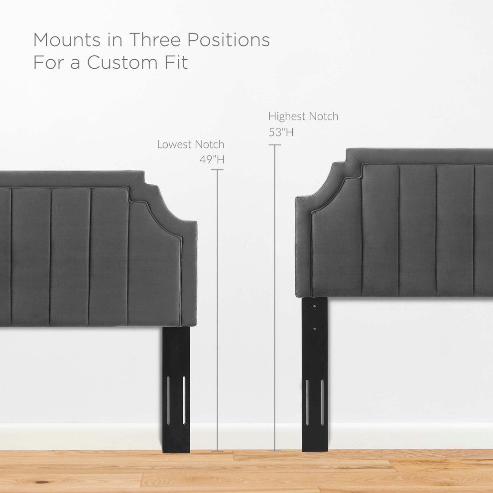 Platform Bed Frame, Queen Size, Velvet, Dark Gray, Modern Contemporary