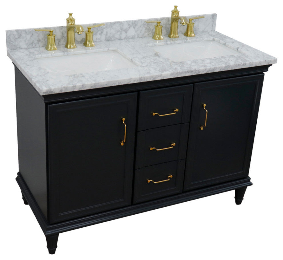 49" Double Vanity, Dark Gray Finish With White Carrara And Rectangle Sink