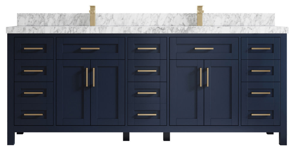 Cambridge 84 Double Sink Bath Vanity in Hale Navy Blue 2" Carrara Marble