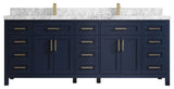 Cambridge 84 Double Sink Bath Vanity in Hale Navy Blue 2" Carrara Marble