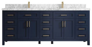 Cambridge 84 Double Sink Bath Vanity in Hale Navy Blue 2" Carrara Marble