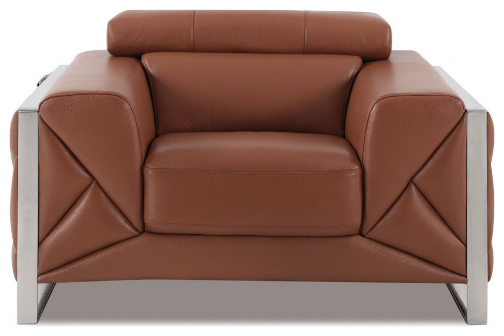 Mod Terra Cotta Leather and Chrome Deco Accent Chair