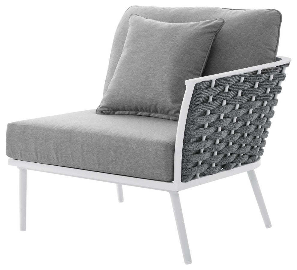 Lounge Sectional Sofa Chair Set, White Gray, Aluminum, Modern, Outdoor