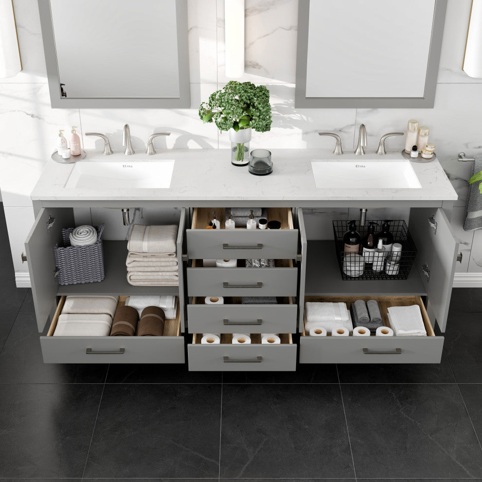 Eviva Aberdeen 78" Gray Double Sink, Quartz Top