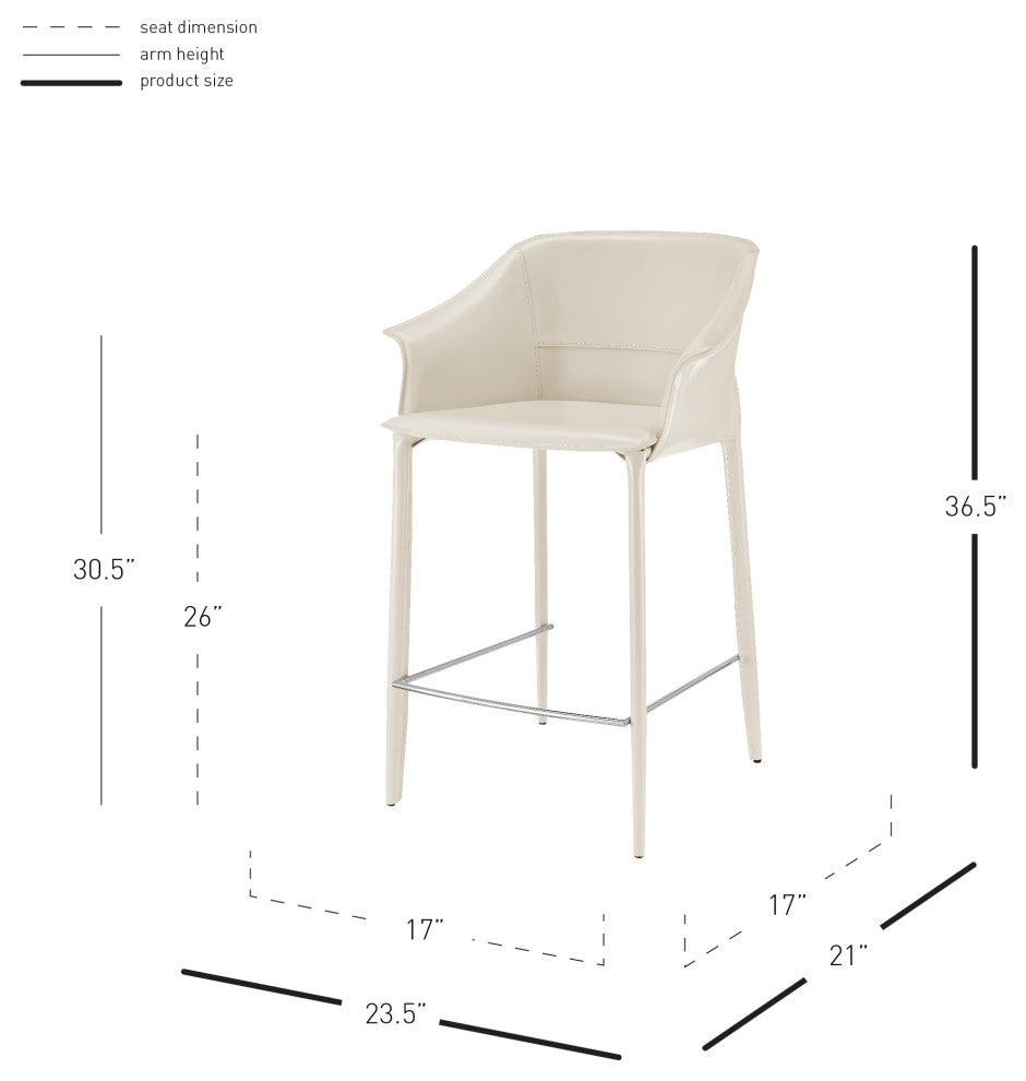 Callie Recycled Leather Counter Stool, Vanilla