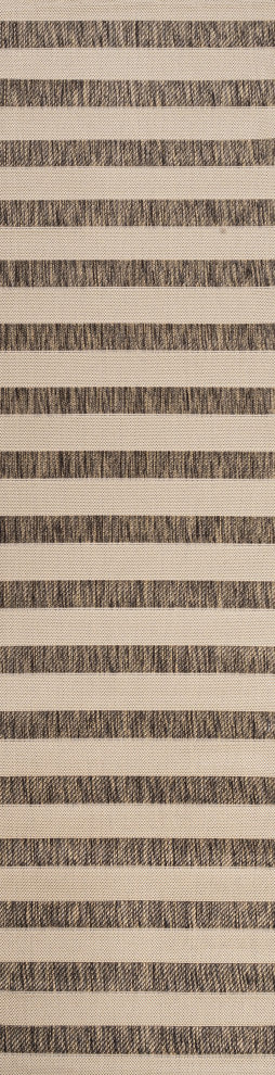 Aveiro Wide Stripe Indoor/Outdoor Beige/Brown 2'x8' Runner Rug